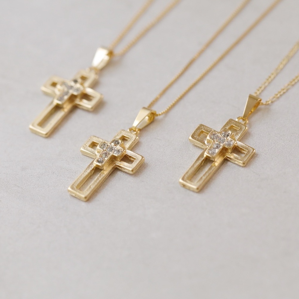 Men’s Crystal Cross Necklace | 18k Gold Filled - Picture 2 of 5